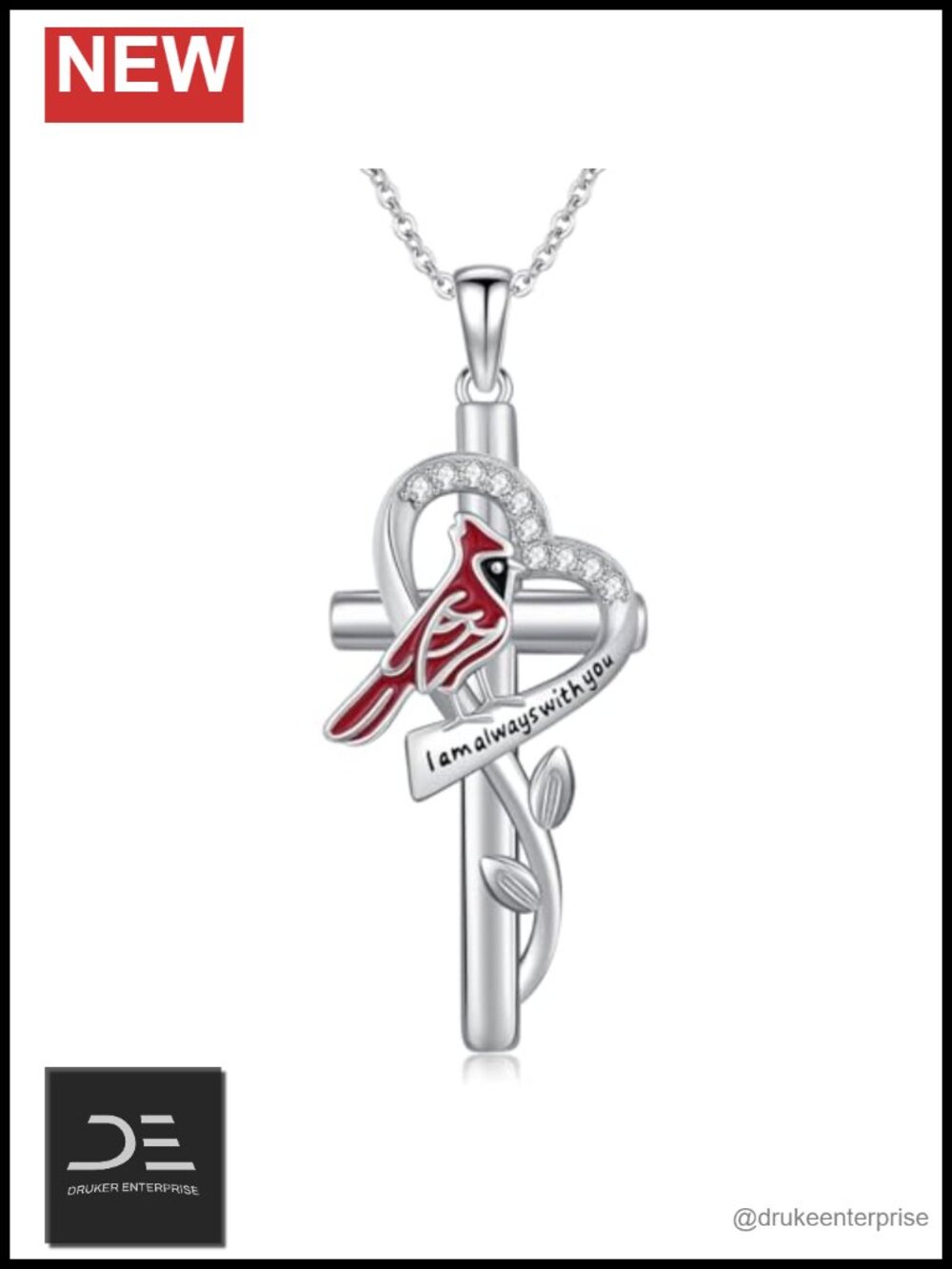 Sterling Silver Cardinal Cross Pendant Necklace Religious Jewelry Women Gift